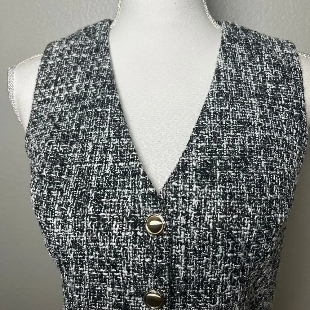 Abercrombie & Fitch NWT black and white tweed 4 gold button lined vest XS